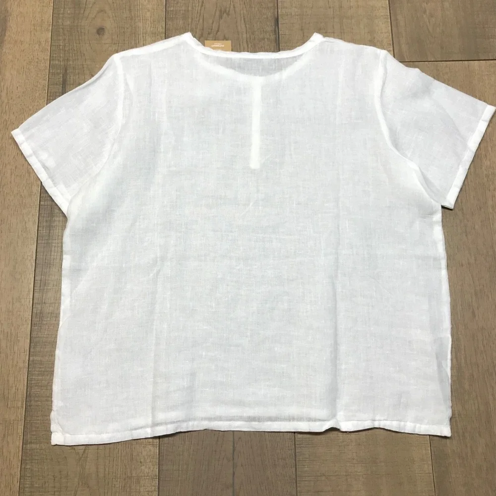 Orvis Linen Top Blouse Womens Size L White Button Up Beach Henley Lightweight - Picture 2 of 10